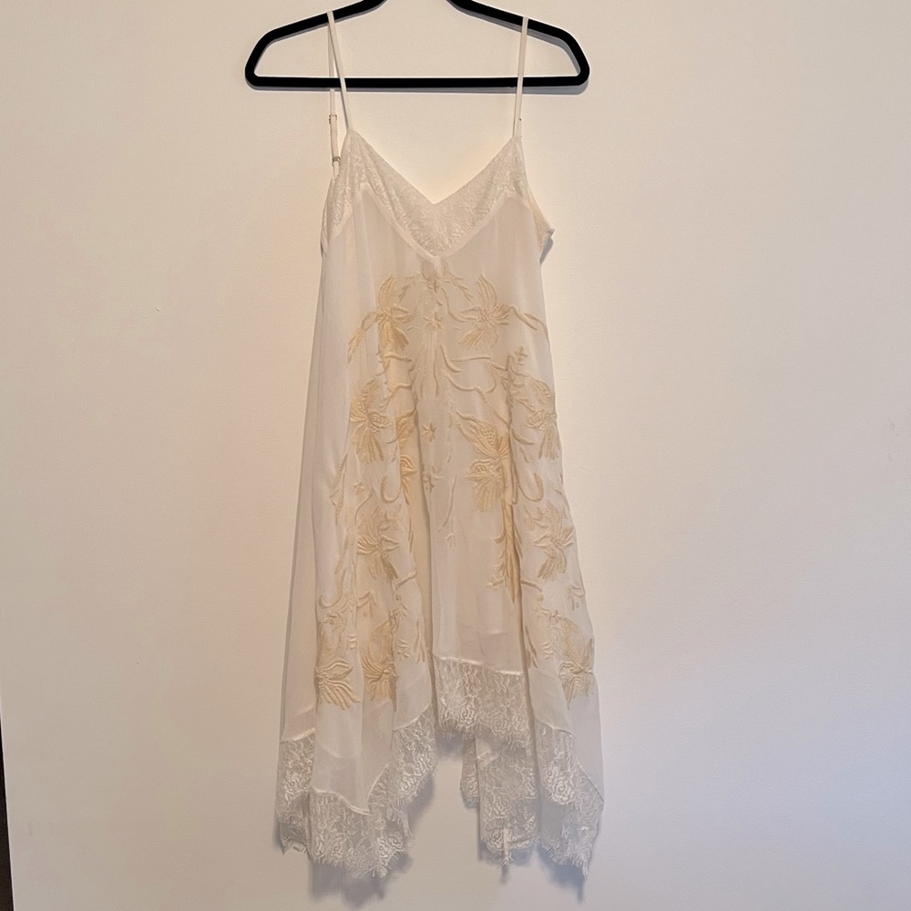 Ivory Floral Embroidered Slip Dress from E by Eloise (Anthropology) - Medium